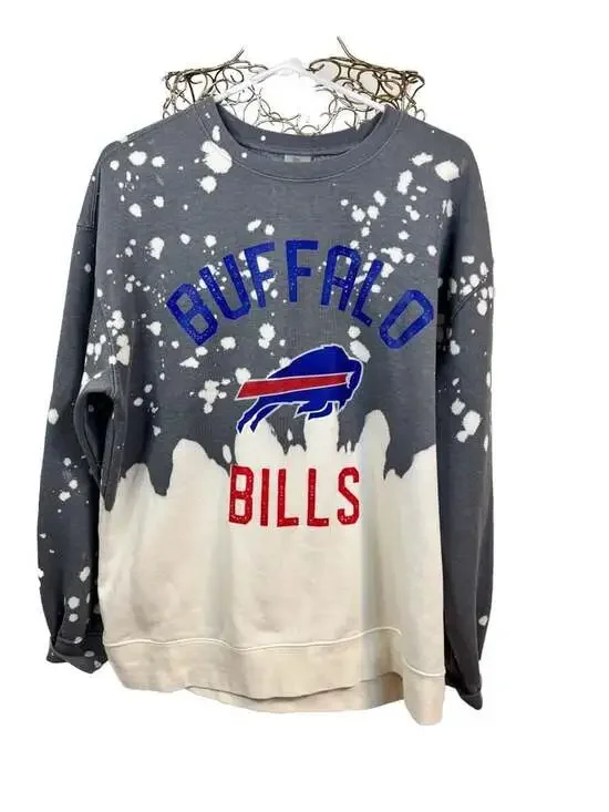 Women's Buffalo Bills Gameday Couture Oversized Bleached Dip-Dye Pullover Sweats - Picture 2 of 5